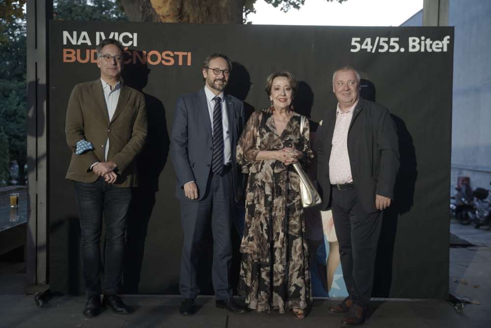 Grand opening of 54 th and 55 th Bitef, from left to right: Ivan Medenica, Head of the EU Delegation to Serbia Emanuele Giaufret, Svetlana Bojković, Miloš Latinović, photo: JK media